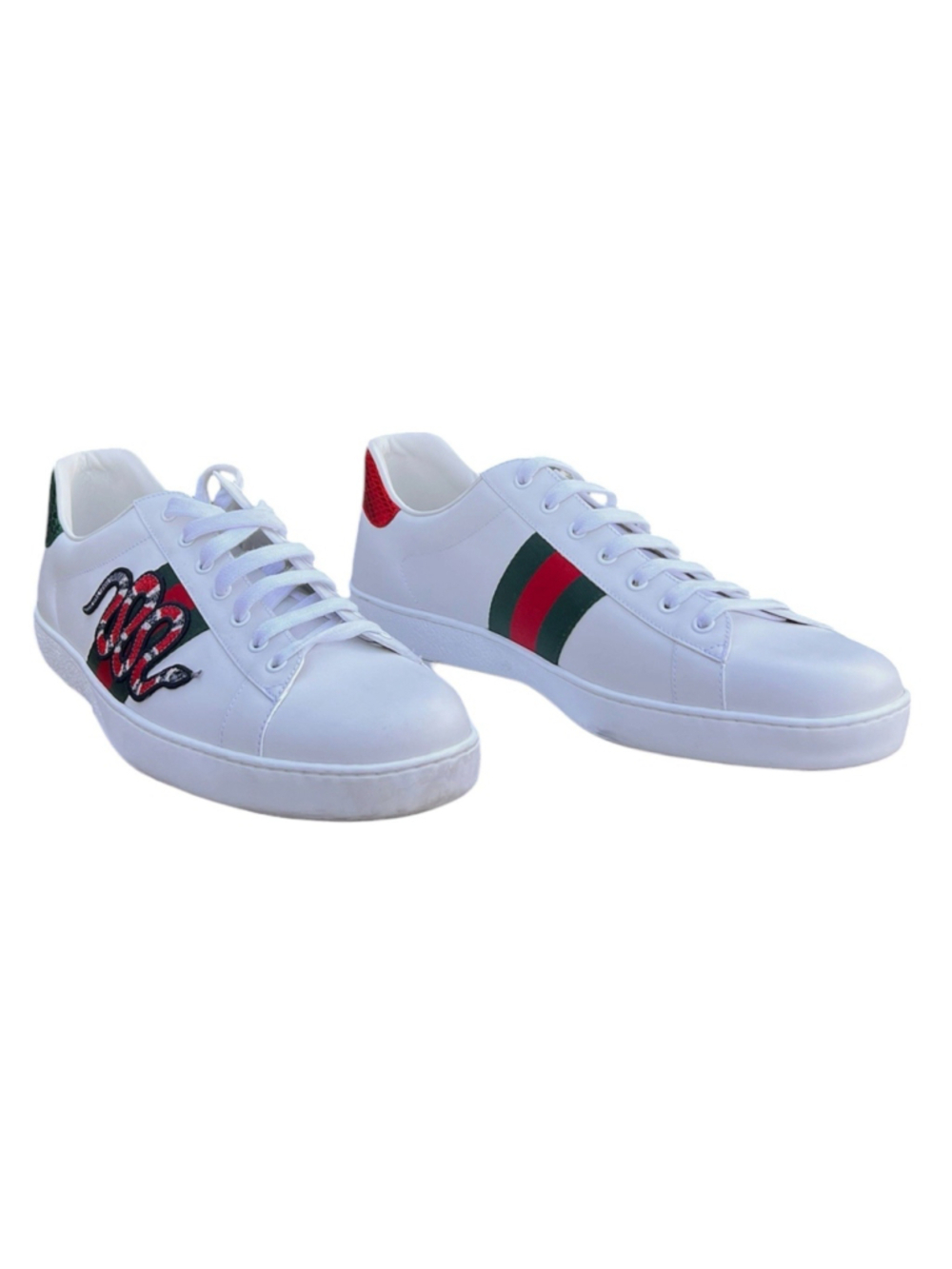 GUCCI Mens Ace Leather Sneakers White King Snake Embossed Size 16 G US 16.5 NEW